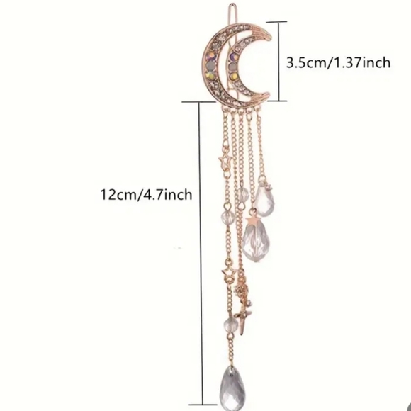 unknown Accessories - Elegant Gold Tone Crescent Moon Dangle Hair Clip